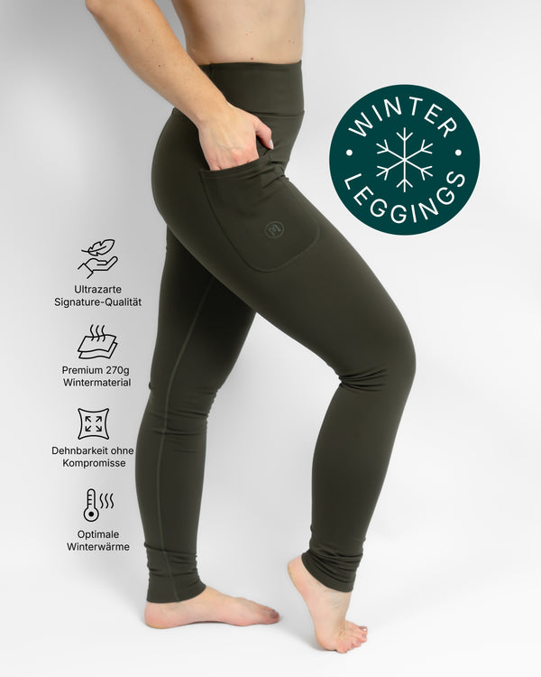 Aya Deep Olive Winter Leggings