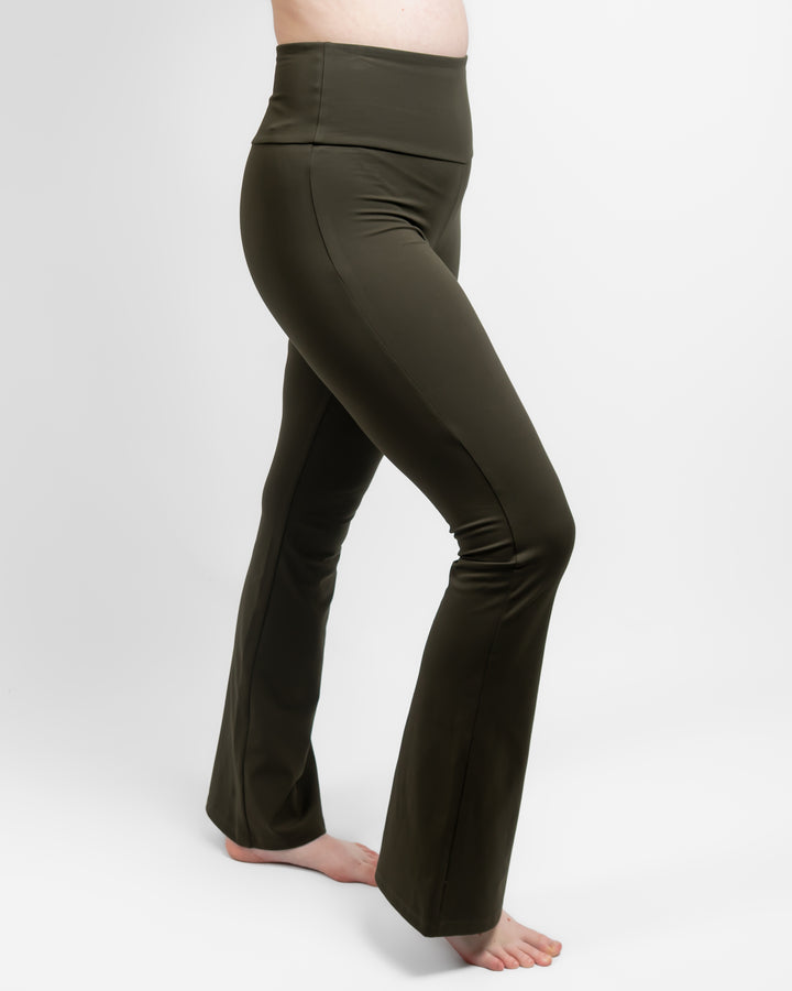 Maya Deep Olive Flared Leggings Without Pockets