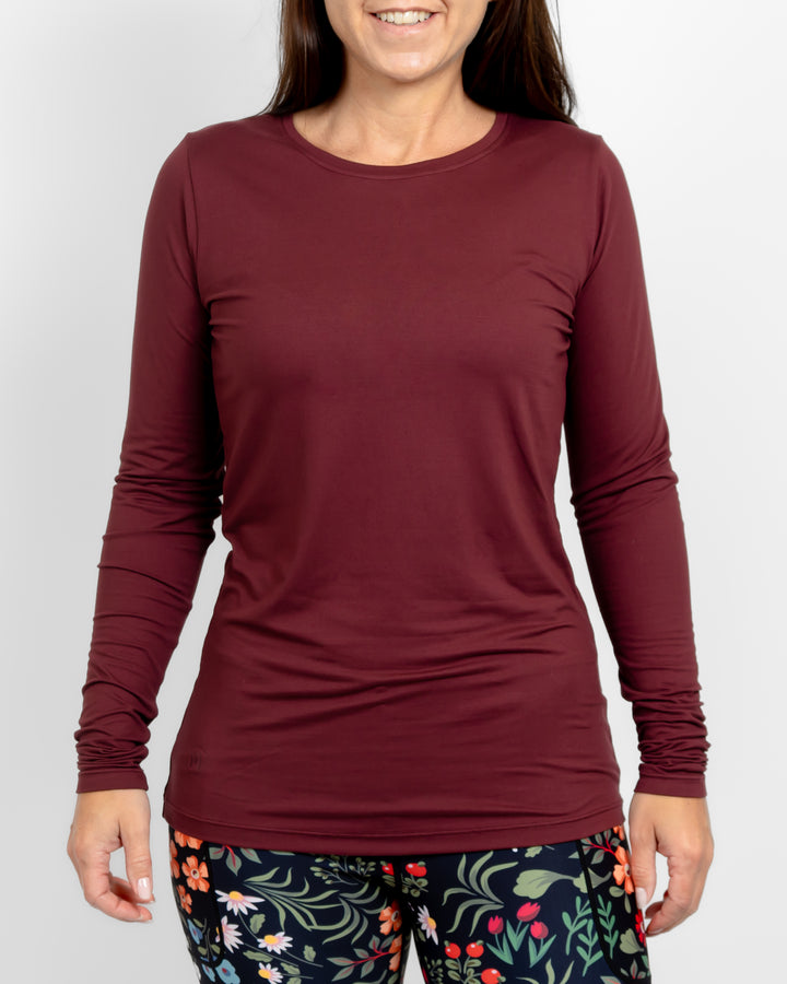 Mira Fitted Deep Bordeaux Long-Sleeve