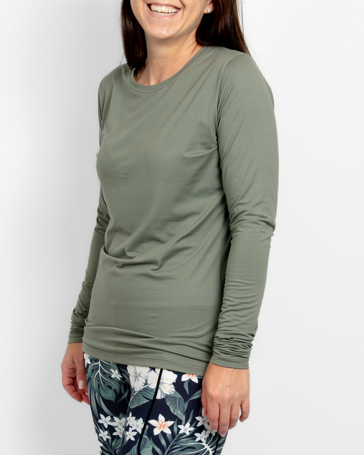 Mira Fitted Dusty Green Long-Sleeve